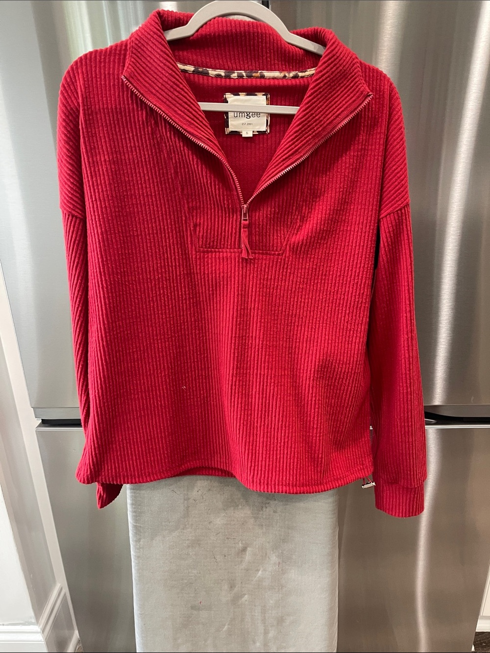 Umgee Ribbed Half-Zip Sweatshirt in Red